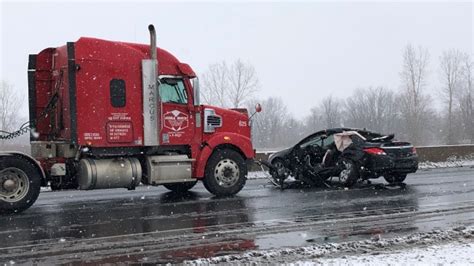 Highway 401 crash involving transport truck sends two to hospital | CTV News