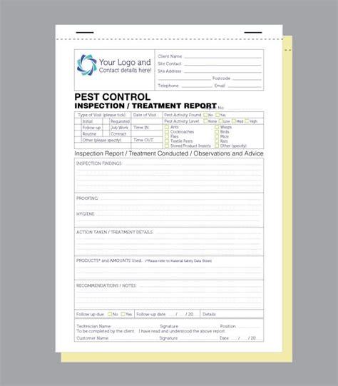 Pest Control Inspection Report Form A4, Personalised Pad / Book Print / NCR / Notepad, Printed ...