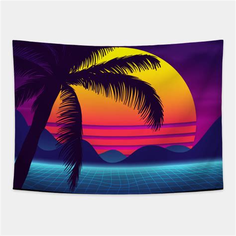 Classic Palm Tree Sunset Synthwave - Synthwave - Tapestry | TeePublic