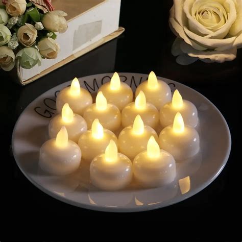 12 PACK Waterproof Flameless Floating Tealights Warm White Battery ...