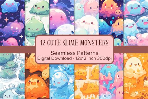 Cute Slime Monsters Digital Paper Kawaii Seamless Pattern - Etsy