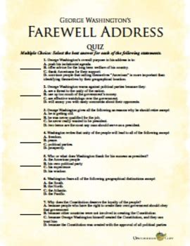 George Washington’s Farewell Address Quiz by UnCommon Core | TPT