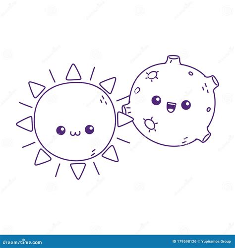 Cute Sun Moon Kawaii Cartoon Character Stock Vector - Illustration of graphic, avatar: 179598126