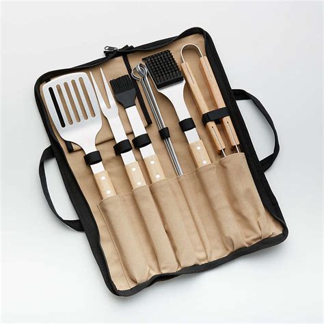 Wood-Handled 9-Piece Barbecue Tool Set + Reviews | Crate & Barrel