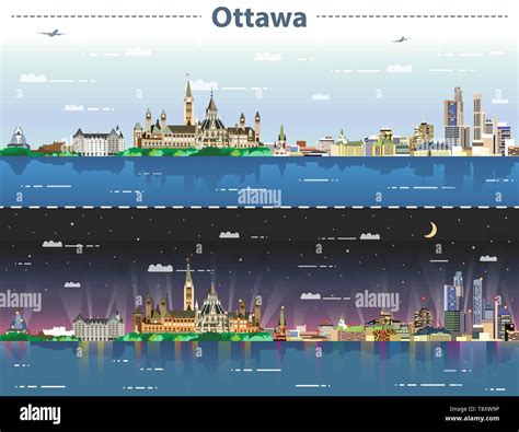 Ottawa city skyline at day and night vector illustration Stock Vector ...