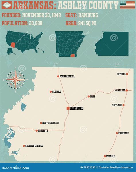 Arkansas: Ashley County Map Stock Vector - Illustration of infographic, cartography: 78371292