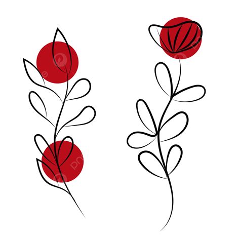 Flower Line Art Png Image Flower Red Line Art Doodle Flower Drawing ...