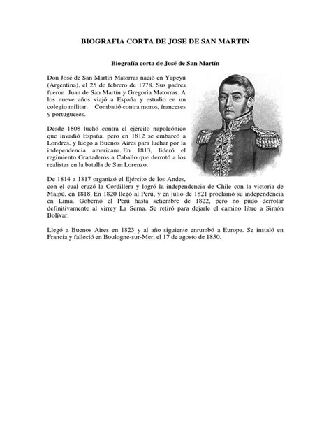 Biografia Corta de Jose de San Martin