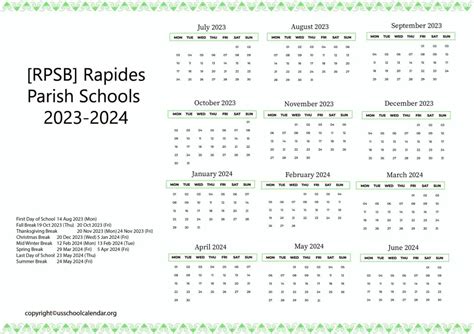 [RPSB] Rapides Parish Schools Calendar with Holidays 2023-2024