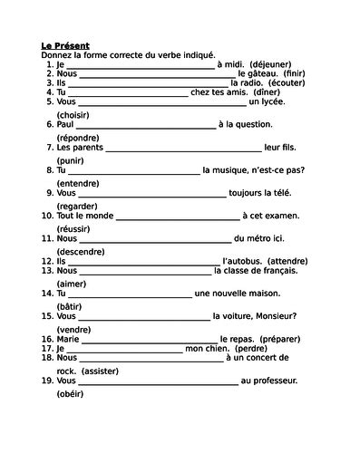 Present tense in French worksheet 1 | Teaching Resources