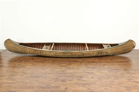 Old Town Maine Signed Antique 16' Wood Canoe for Restoration or Decoration