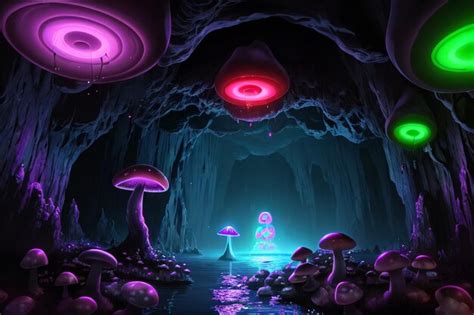 Premium AI Image | A dark cave with a mushroom and a mushroom with a ...