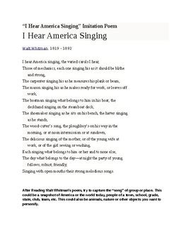 "I Hear America Singing" Imitation Poem by Megan Miller | TpT