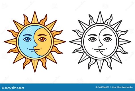 Stylized Sun And Moon Vector Illustration | CartoonDealer.com #148066001