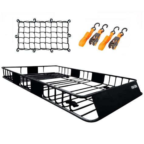 Mockins 260 lbs. Capacity Extendable Roof Rack Rooftop Cargo Carrier with Net and Ratchet Straps ...