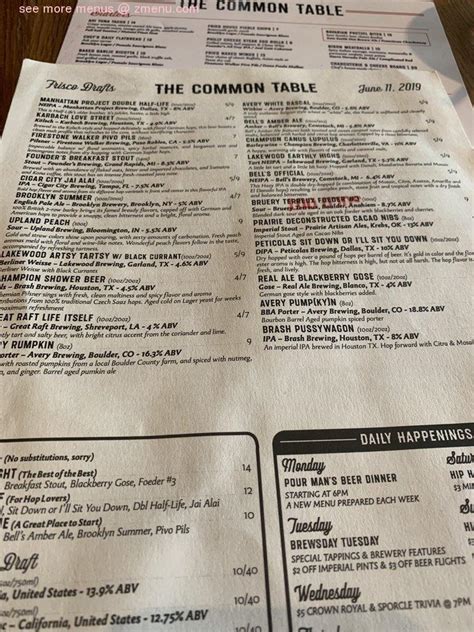 Menu at The Common Table pub & bar, Frisco, Winning Dr #1005