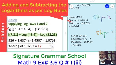 Mathematics 9 Exercise # 3.6 Question # 1 (iii) / Logarithm Applications- Signature Grammar ...