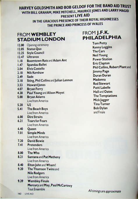 U2 Tour Programmes: Live Aid - 13 July 1985