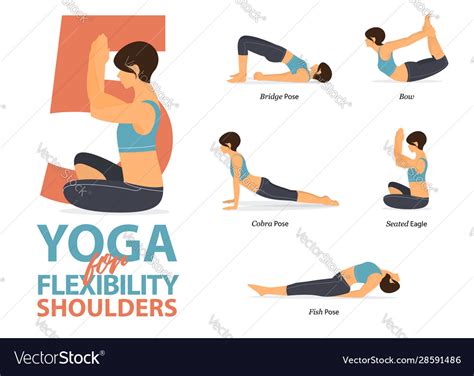 5 yoga poses for shoulders flexibility Royalty Free Vector