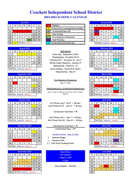 School Calendar | Crockett ISD