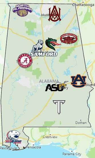 Sports Teams in Alabama – Sport League Maps