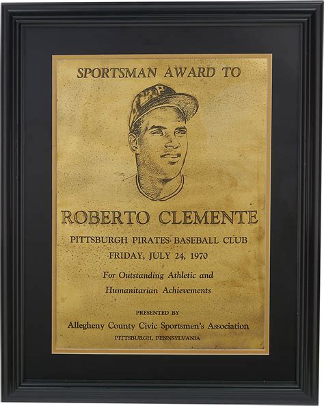 1970 Roberto Clemente Night Presentational Brass Sportsman Award - Clemente Family LOA