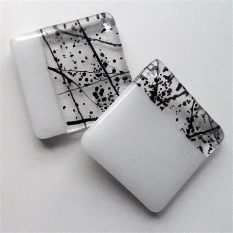 FUSED GLASS COASTERS - Handmade, Contemporary Set of 4 - White and ...