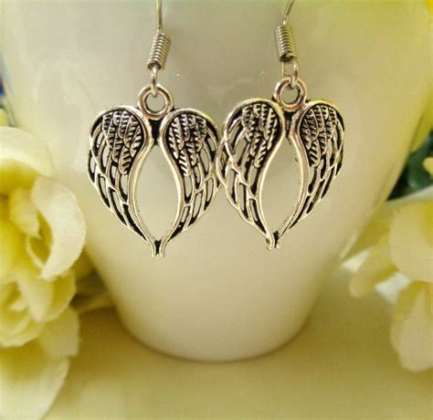 Small Silver Angel Wing Earrings, Dangle Earrings, Guardian Angel, Gift for Her, Boho ...