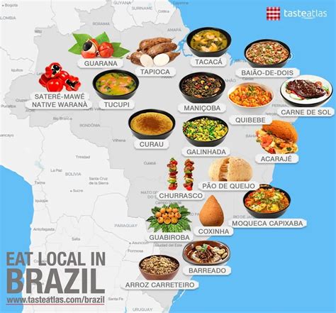 a map with different foods on it and the words eat local in brazil ...