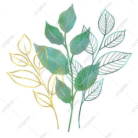 Watercolor Luxury Gold Foil Gradient Line Leaf Plant Decoration, Watercolor, Lineleaf, Wedding ...