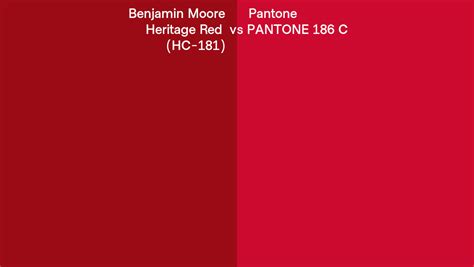 Benjamin Moore Heritage Red (HC-181) vs Pantone 186 C side by side ...