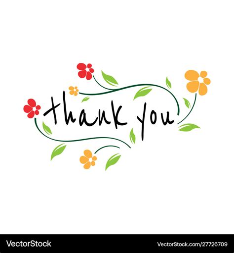 Thank you with flowers card lettering beautiful Vector Image