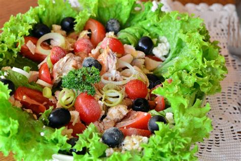 Mixed Vegetable Salad with Chicken Meat on a White Bowl Stock Image ...