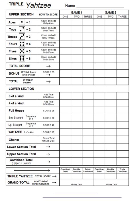 Yahtzee Printable Sheet