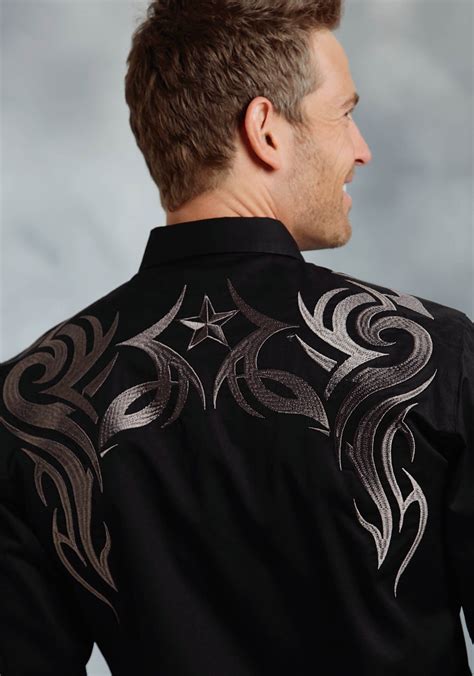 Mens Embroidered Western Shirt - "Midnight Star" | Mens western wear ...