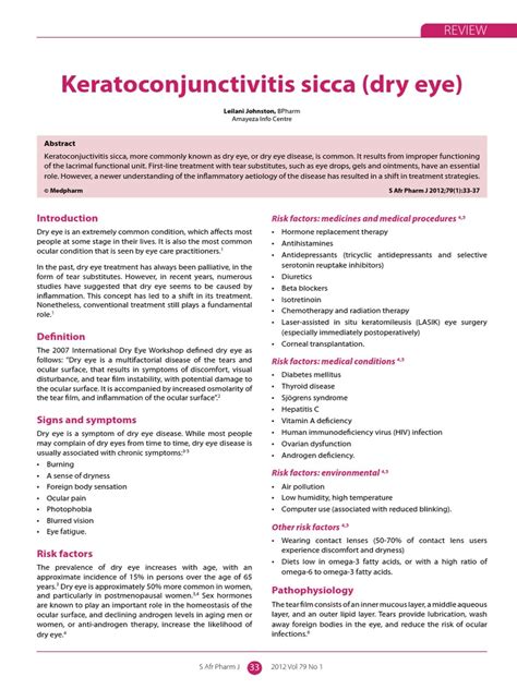 Keratoconjunctivitis Sicca (Dry Eye): Review