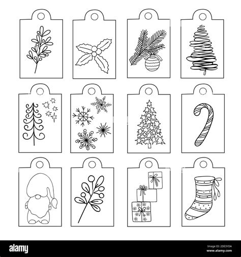 Christmas gifts tag labels set of winter holidays elements hand drawn ...