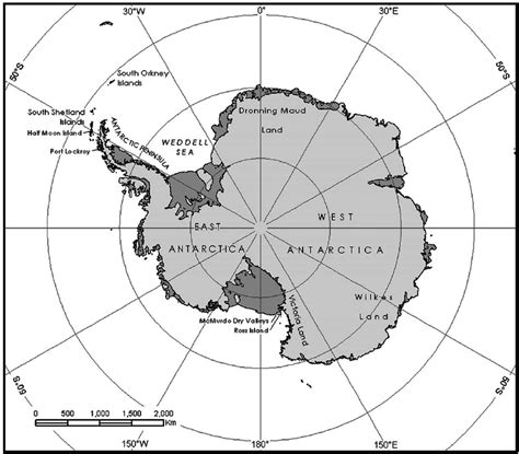 Overview map of Antarctica, indicating regions and locations mentioned ...