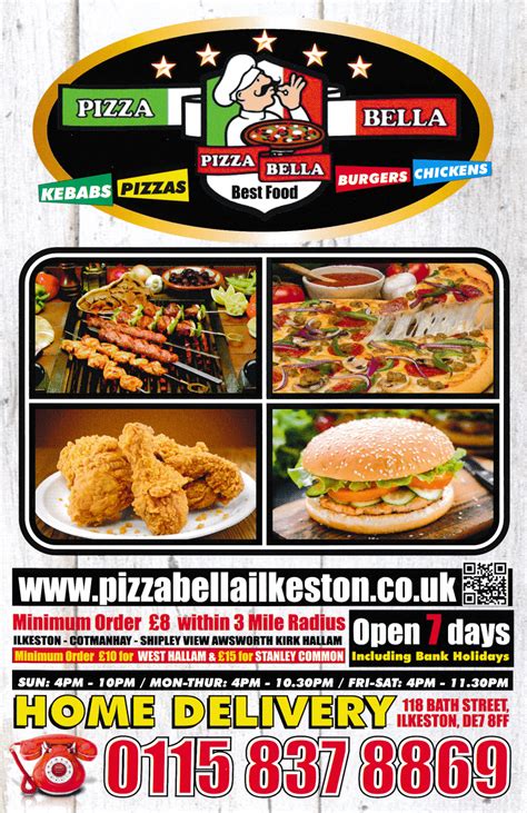 Menu for Pizza Bella takeaway in Ilkeston; pizzas, kebabs..