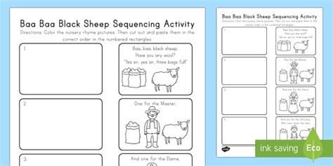 Baa Baa Black Sheep Nursery Rhyme Sequencing Activity