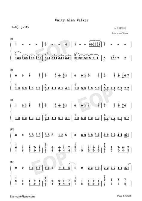 Unity-Alan Walker Numbered Musical Notation Preview