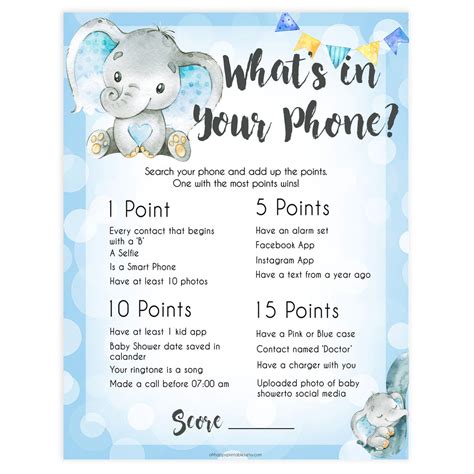 Elephant Baby Shower Free Printables / Blue Elephant Baby Shower Bingo ...