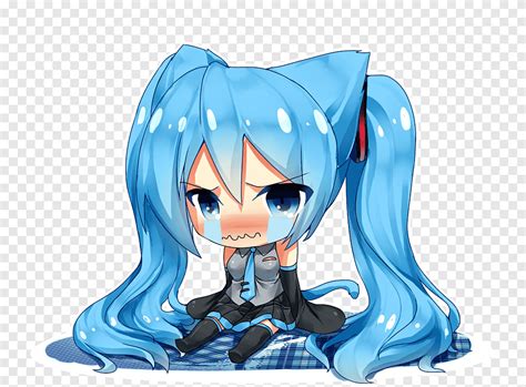 Aion Chibi Hatsune Miku, sad girl, blue, mammal png | PNGEgg