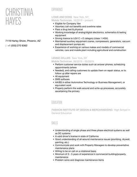 Mobile Technician Resume Samples | Velvet Jobs