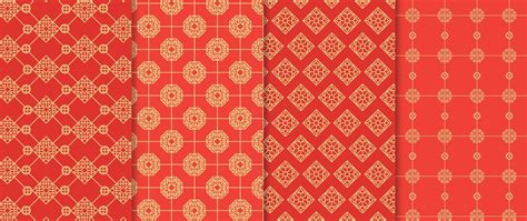 Set of Chinese patterns background vector. Abstract geometric shape ...