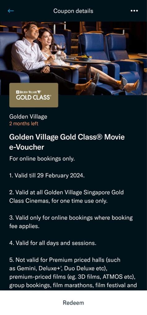 GV Gold Class Ticket, Tickets & Vouchers, Local Attractions & Transport on Carousell