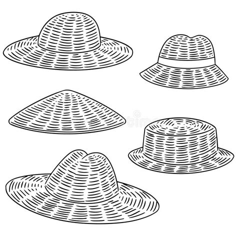 Vector set of straw hat stock vector. Illustration of line - 117654834