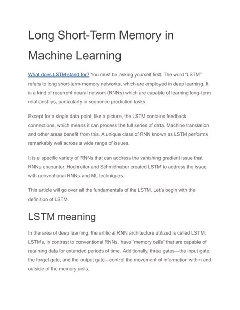 PPT - Long Short-Term Memory in Machine Learning PowerPoint Presentation - ID:12455375