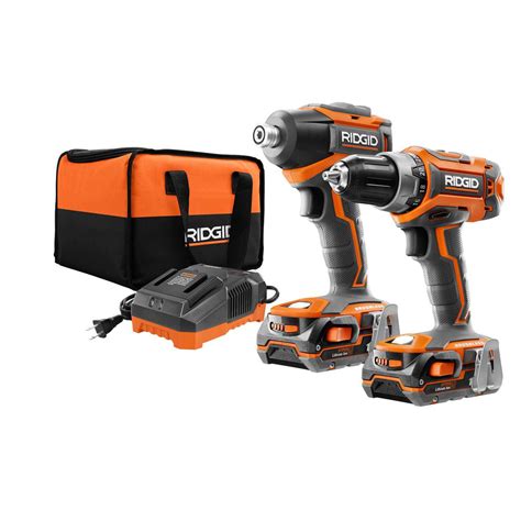 RIDGID 18V Lithium-Ion Cordless Brushless Drill/Driver Impact Driver ...