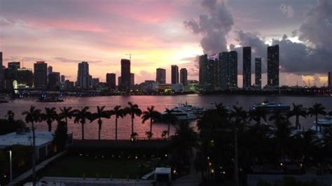 Miami Downtown Sunset Beautiful Aerial Shot Stock Footage Video (100% ...